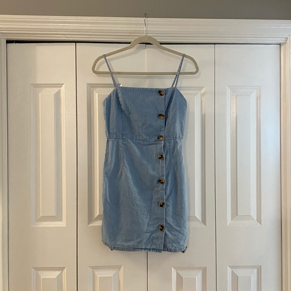 Topshop - Light Denim Square Neck Mini Dress